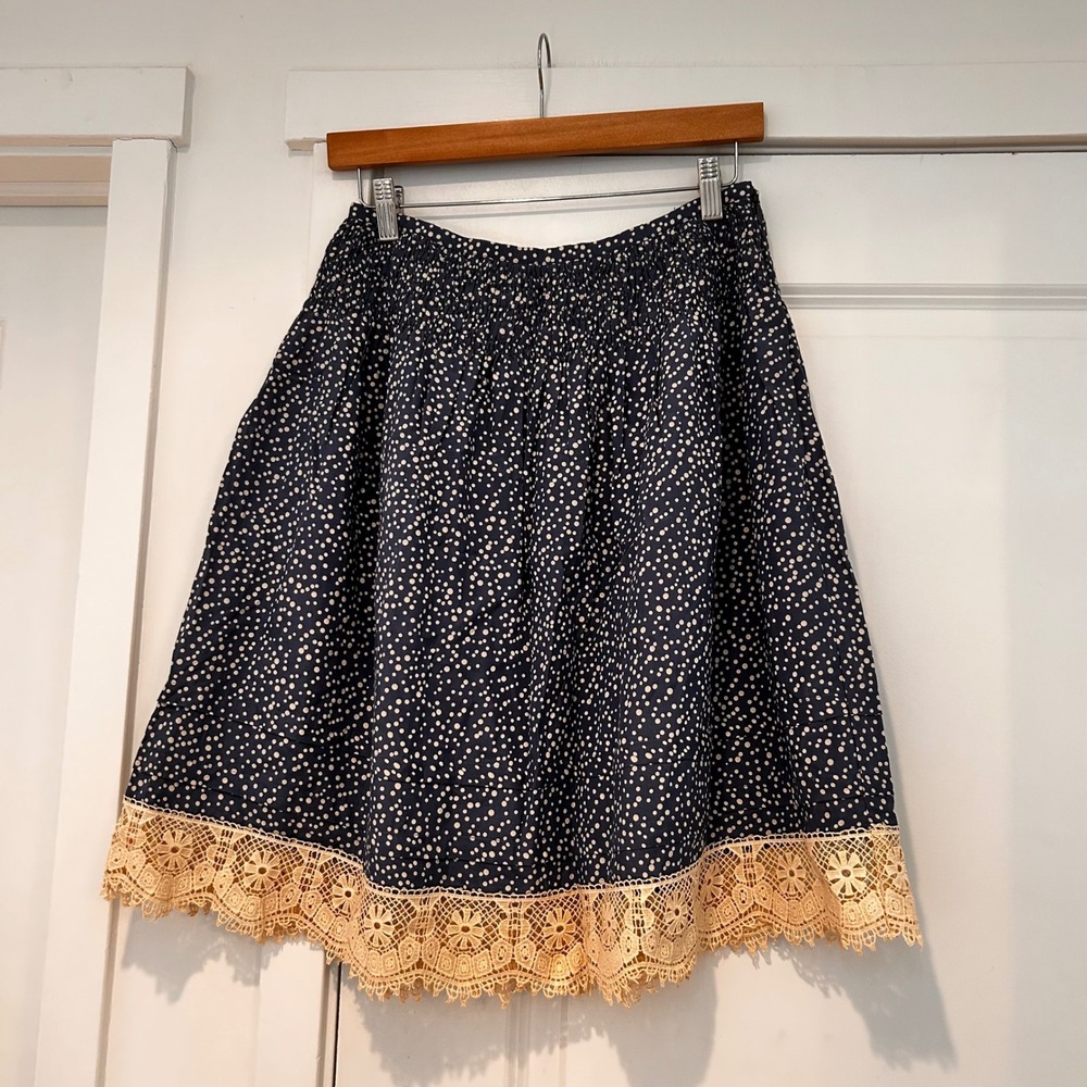 Sundance Polka Dot Silk Lace Trim Smocked Skirt Womens 2 Cottagecore Retro Boho